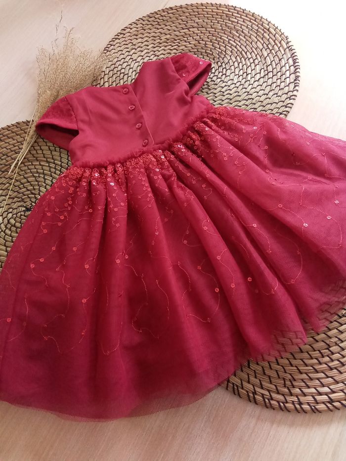 Robe de fête rouge avec volants et strass Primark taille 2/3 ans - photo numéro 5