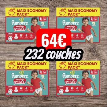 Couches Pampers baby dry pants maxi Economy pack taille 8  +17kg 232 couches