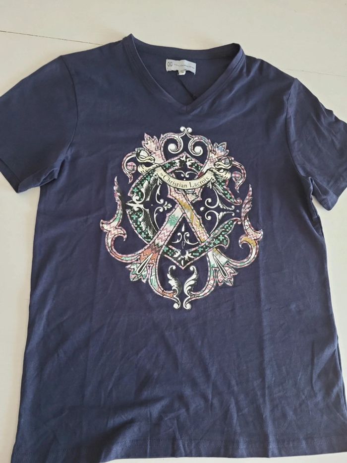 T shirt marine col V neuf taille S Christian Lacroix CXL - photo numéro 4