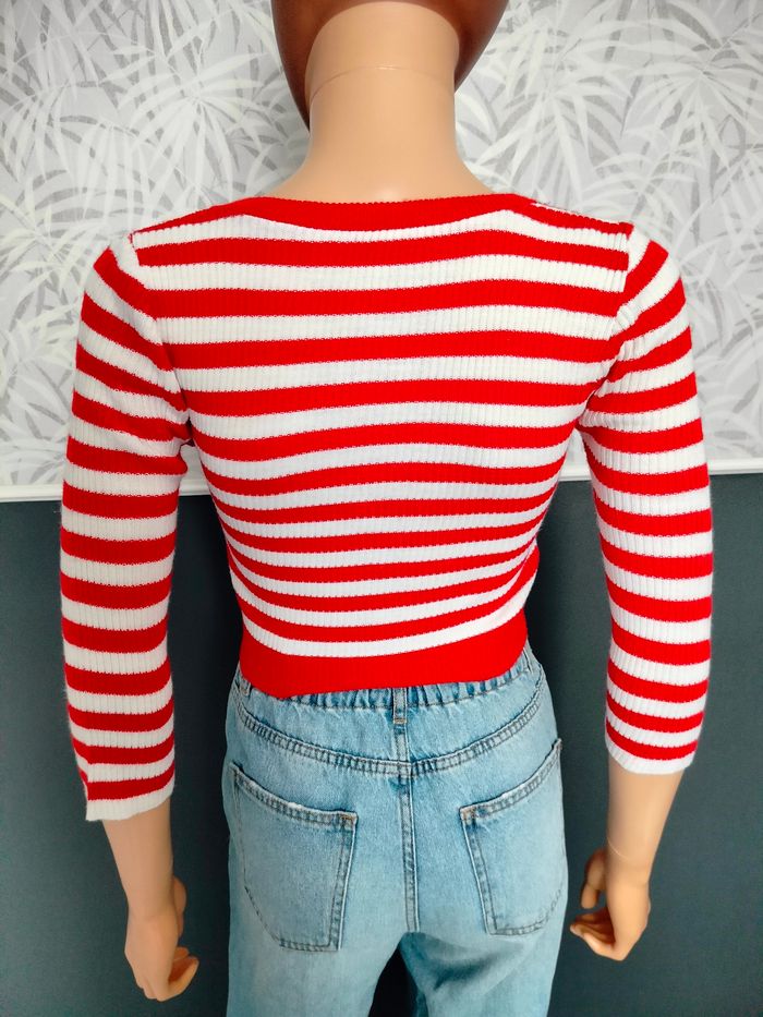 Petit cardigan cropped rayé rouge et blanc XS/S N*402 - photo numéro 5