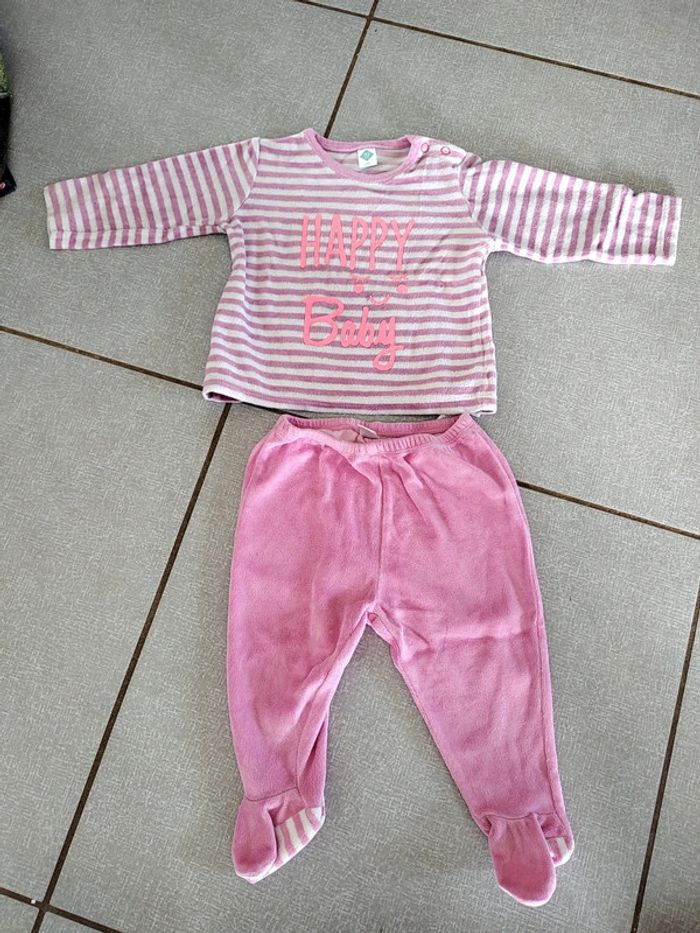 Pyjama 2 pièces rose et blanc Tex baby T.12 M