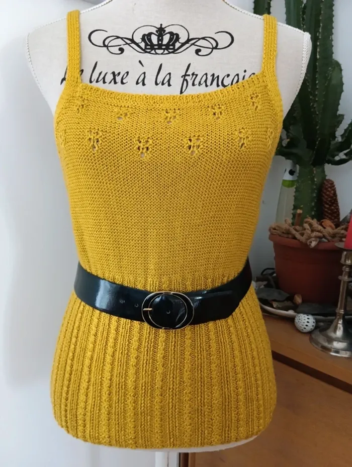 Top débardeur en tricot moutarde vintage - photo numéro 3