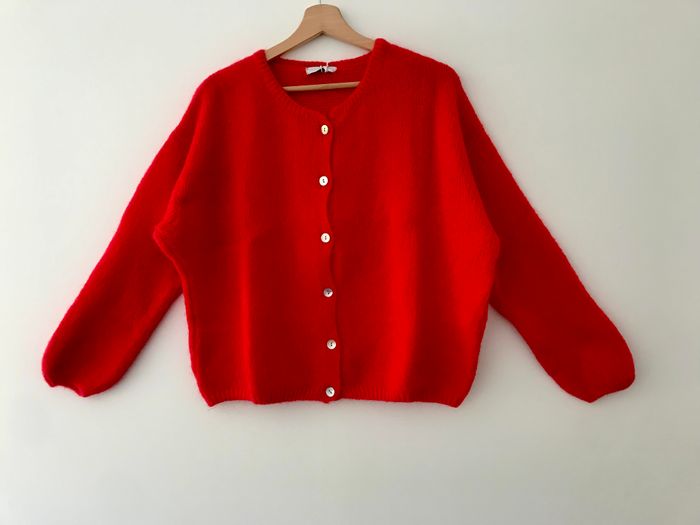 Gilet rouge en kid mohair et laine - photo numéro 3