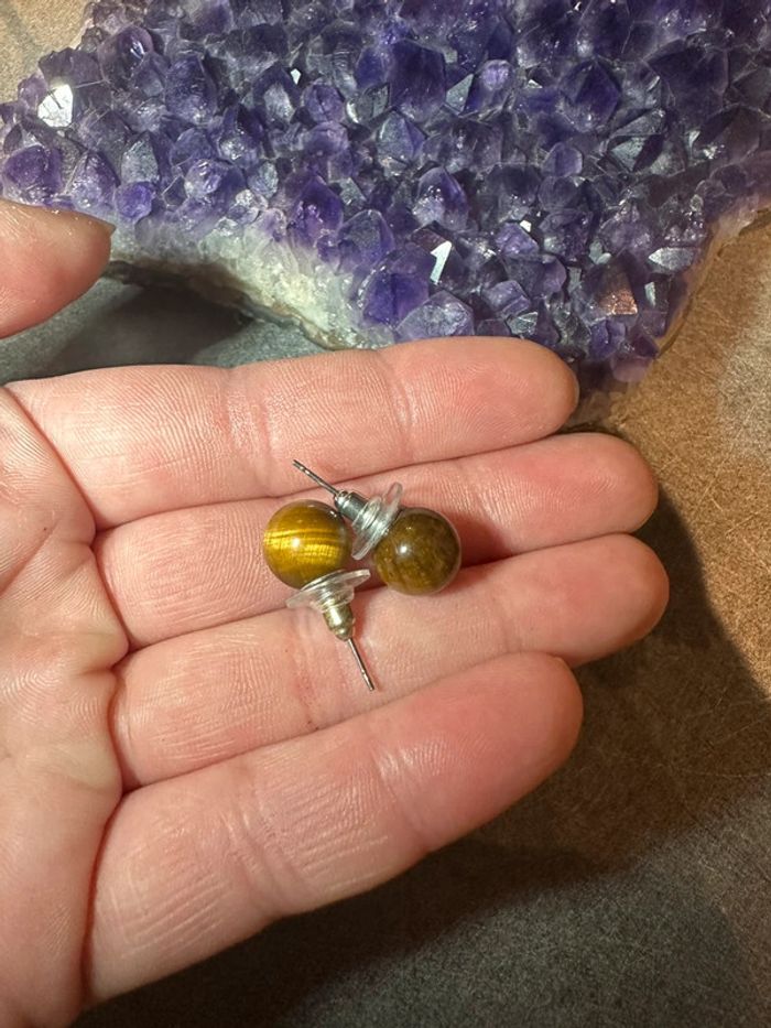 Boucles d’oreilles œil de tigre - Pierre naturelle - photo numéro 4