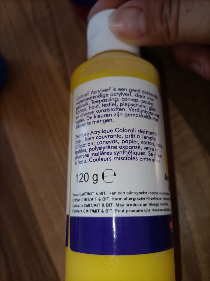 Lot 3 pot de peinture de 120 g peinture acrylique bleu, jaune rouge neufs - photo numéro 3