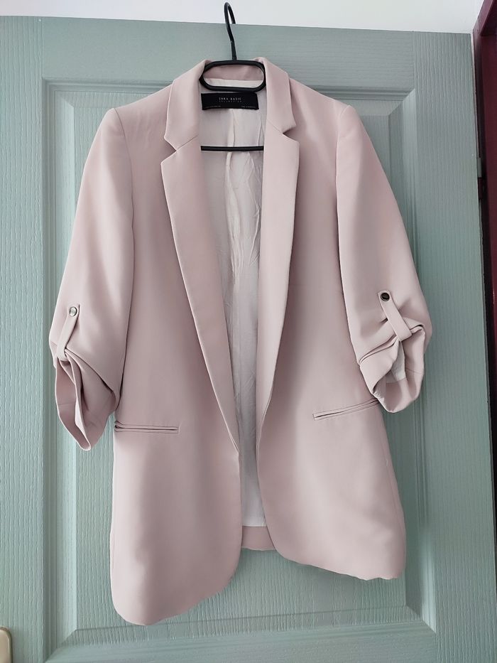 Blazer vieux rose clair mi long, manches 3/4