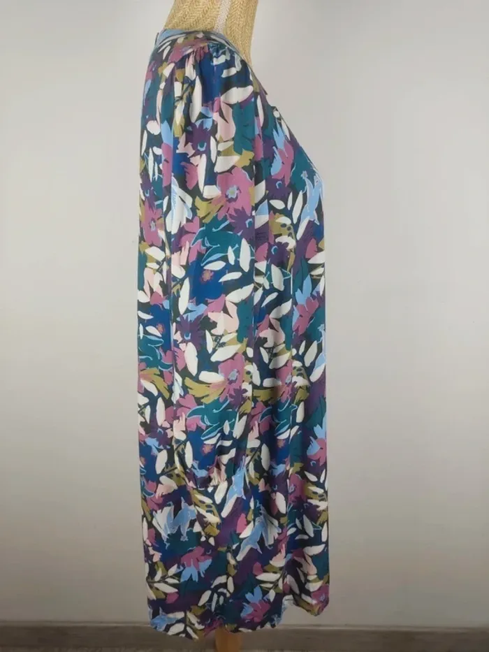 Robe mi-longue manches longues motifs fleuris multicolores taille 42 Ekyog - photo numéro 3