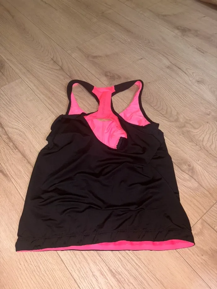 Débardeur de sport Domyos noir et rose avec brassière intégrée - photo numéro 2