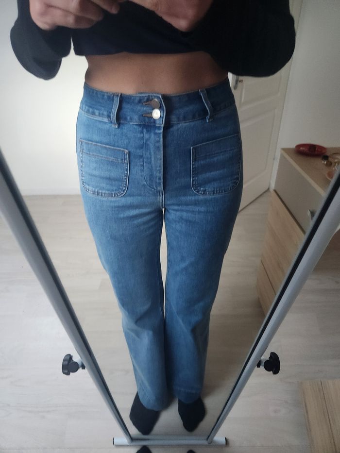 Jean Oraije bleu taille 38, évasé et taille haute. - photo numéro 2