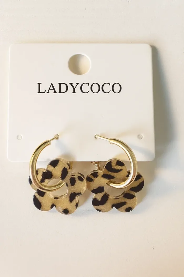 Boucles d’oreilles Ladycoco – Créoles fleurs motif léopard