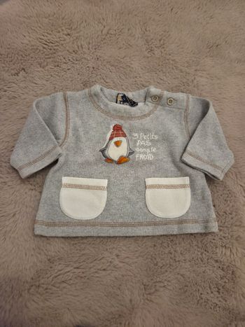 Sweat bébé 3 mois Kitiwatt pingouin gris bon etat general