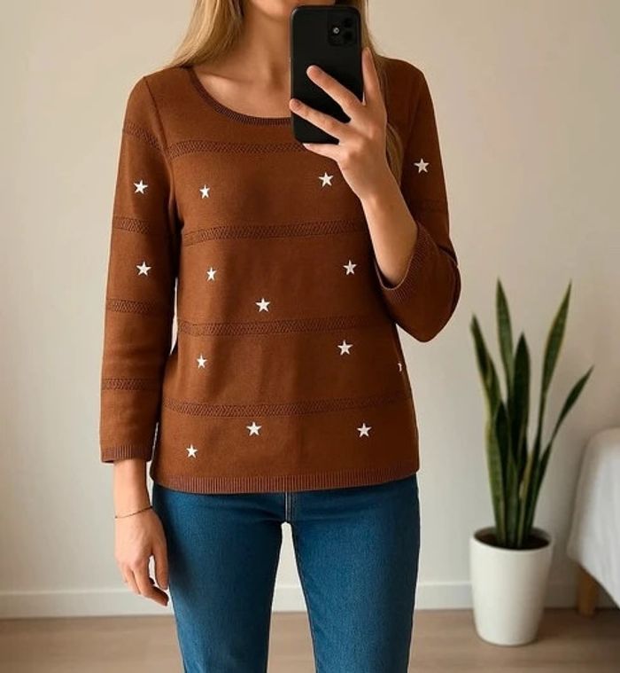 Pull étoiles brodées Grain de Malice marron taille M