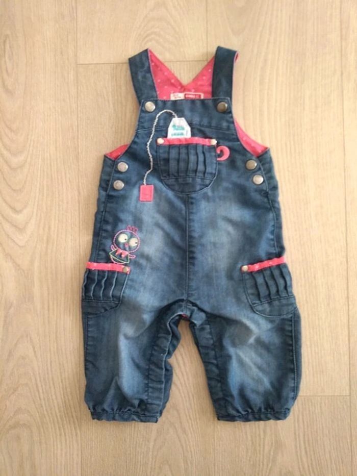 Ensemble fille salopette jean pantalon, tee shirt DPAM 6 mois - photo numéro 2