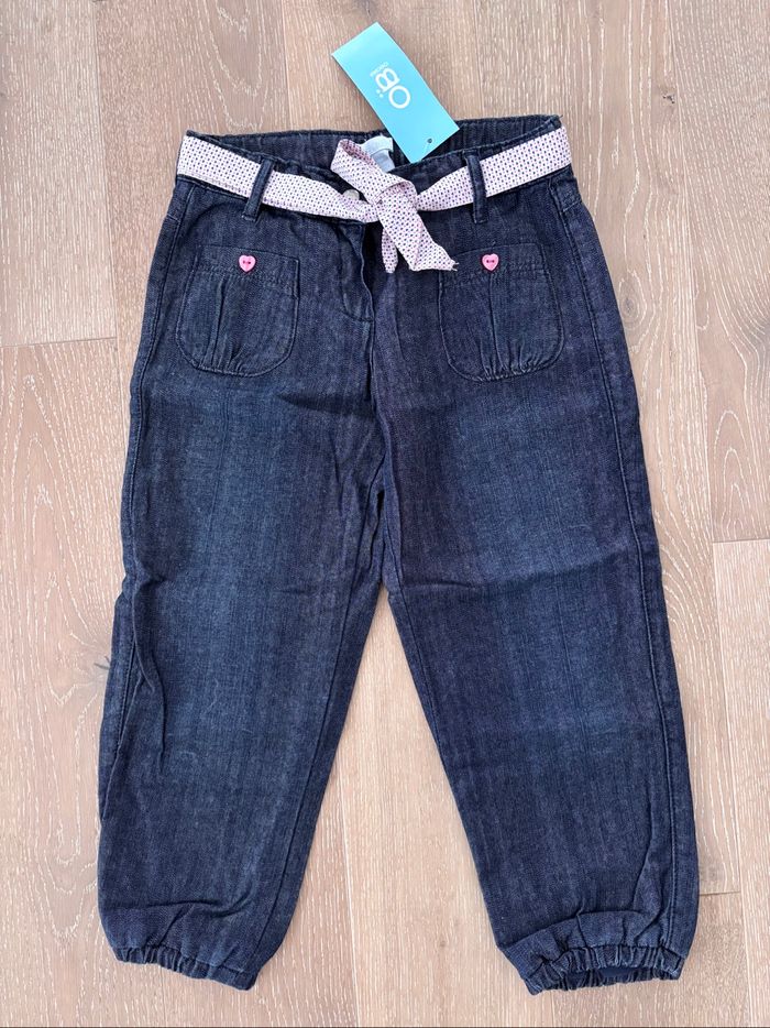 Pantalon jeans fille doublé Obaïbi (Okaïdi) 5 ans avec ceinture neuf étiquette