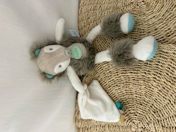 DOUDOU BABY NAT OURS FRISOUNOURS FOURURE GRIS BLANC BLEU MOUCHOIR 30c