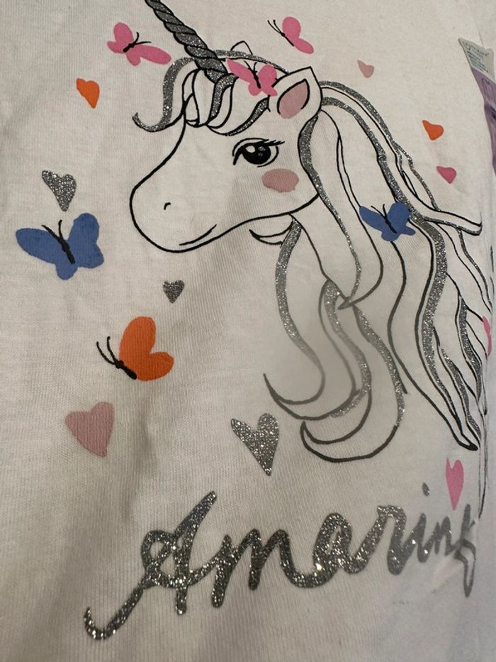 T-shirt blanc en coton manches longues imprimée à licorne fille 7-8 ans - photo numéro 7