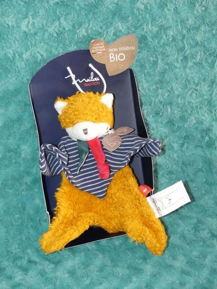 Doudou plat renard coton bio Mailou 🦊 Neuf