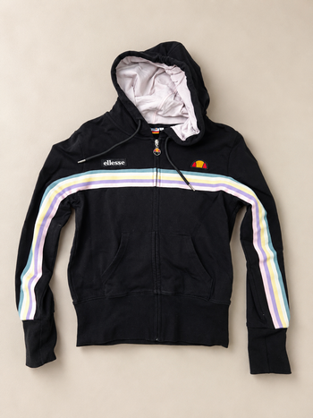 Sweat zippé à capuche Ellesse noir rayures pastel taille S