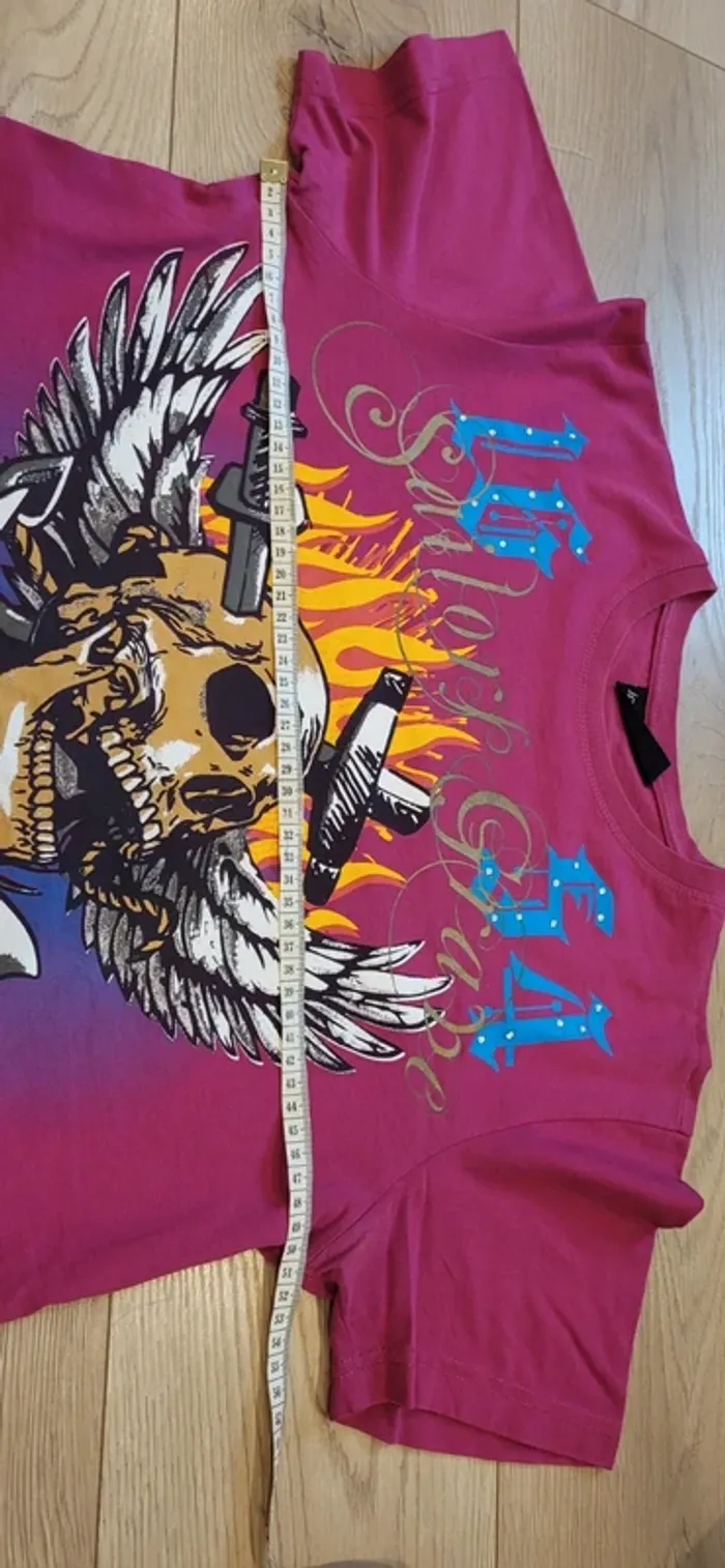 T-shirt vintage rock skull flamme violet - John Devin - style oversize femme -Très bon état - photo numéro 8