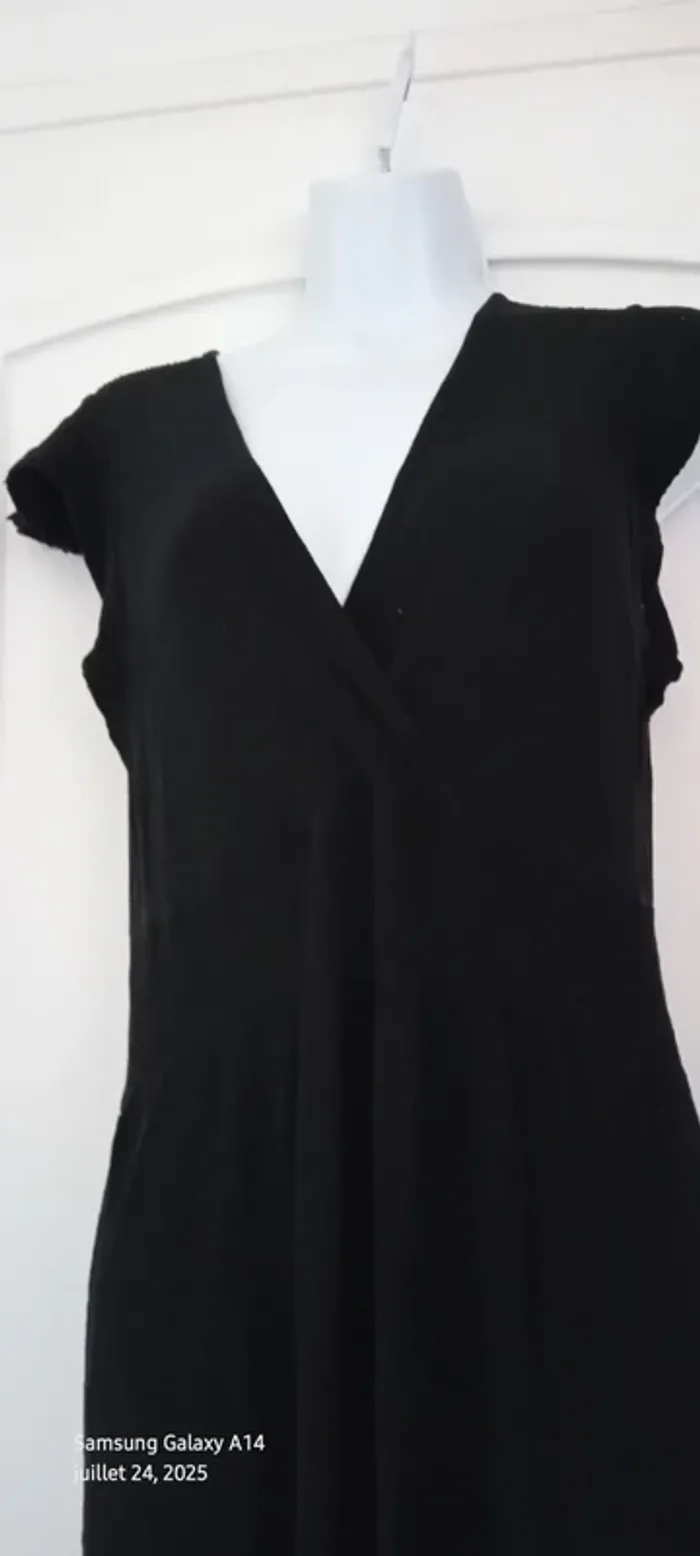 Robe noire très longue effet plissé cache cœur taille smock femme 38/40 made in italy - photo numéro 9