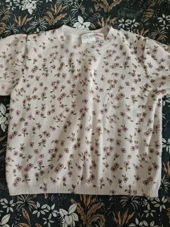 Pull manches courtes fleurs rose Zara 104cm