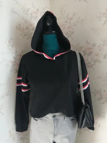 Sweat à capuche fin noir avec rubans tricolores / new collection / (TU)