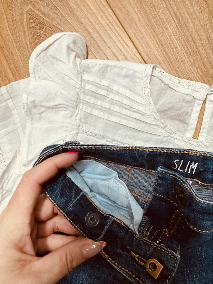 Taille 4 ans tenue 3 pièces fille TAO Kiabi blanc bleu * fils doré * 🌷 - photo numéro 10