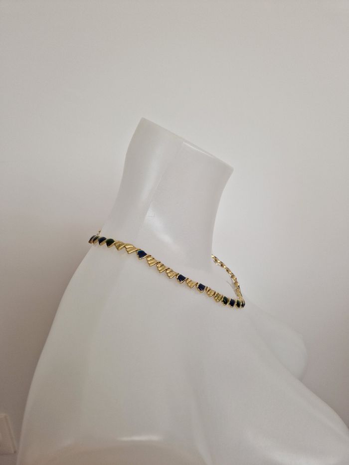 Collier vintage doré avec du bleu, vert - photo numéro 6
