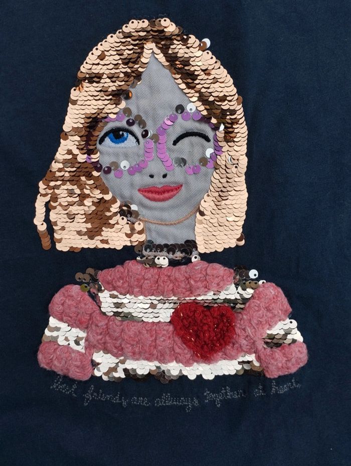 Beau tee shirt portrait a sequins - photo numéro 2