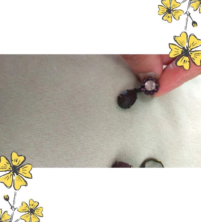 Boucles d’oreilles vintage goutte & strass violets – Collection Nuances de Rose - photo numéro 4