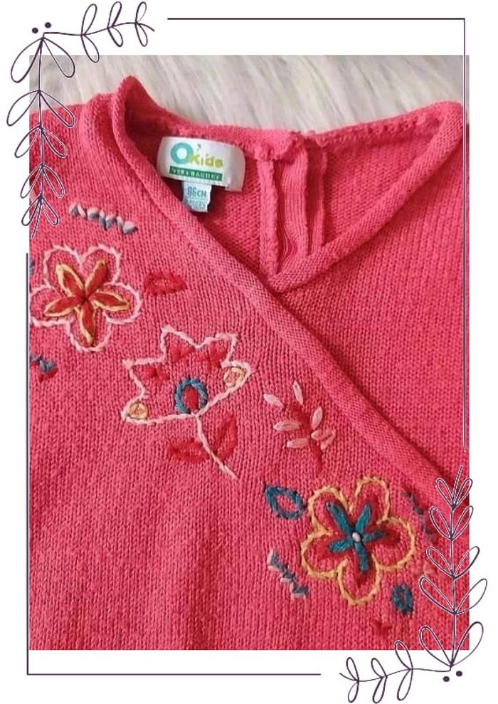 Pull acrylique bébé fille 24 mois broderies fleurs - photo numéro 2