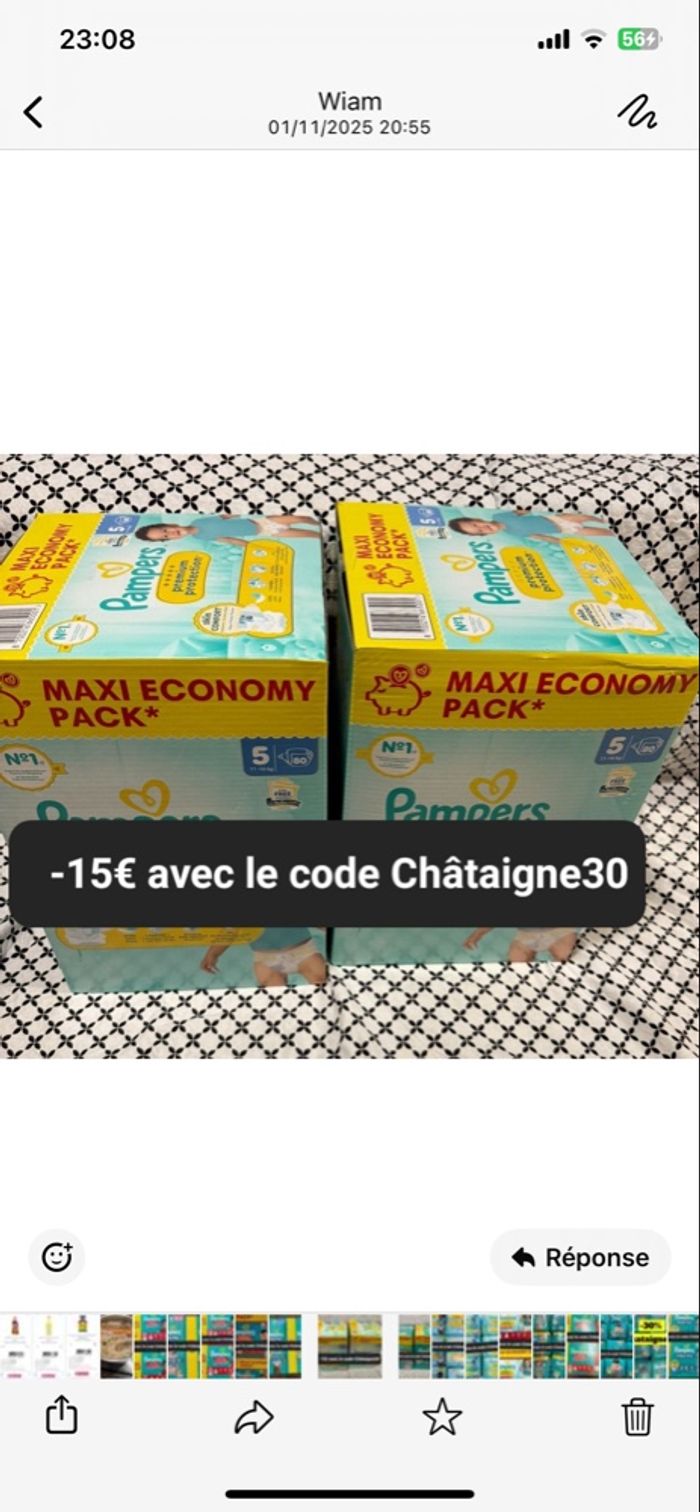 2 carton de couches Pampers taille 5