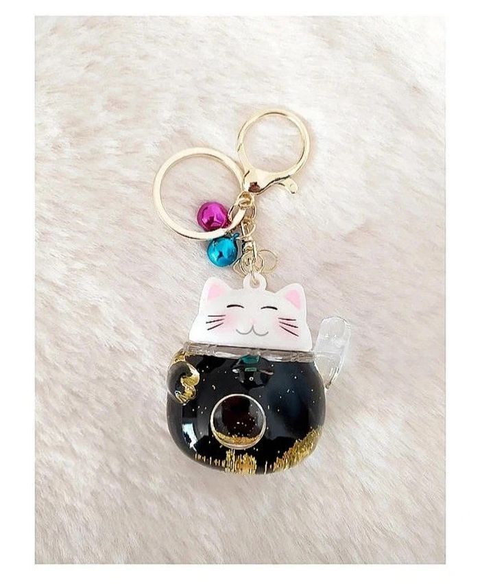 Porte-clé figurine Maneki Neko chat chanceux porte-bonheur avec liquide à paillettes