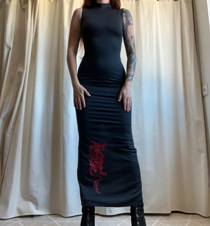 Sublime robe longue moulante 🐉 vintage Goth 90s - Taille S - photo numéro 4