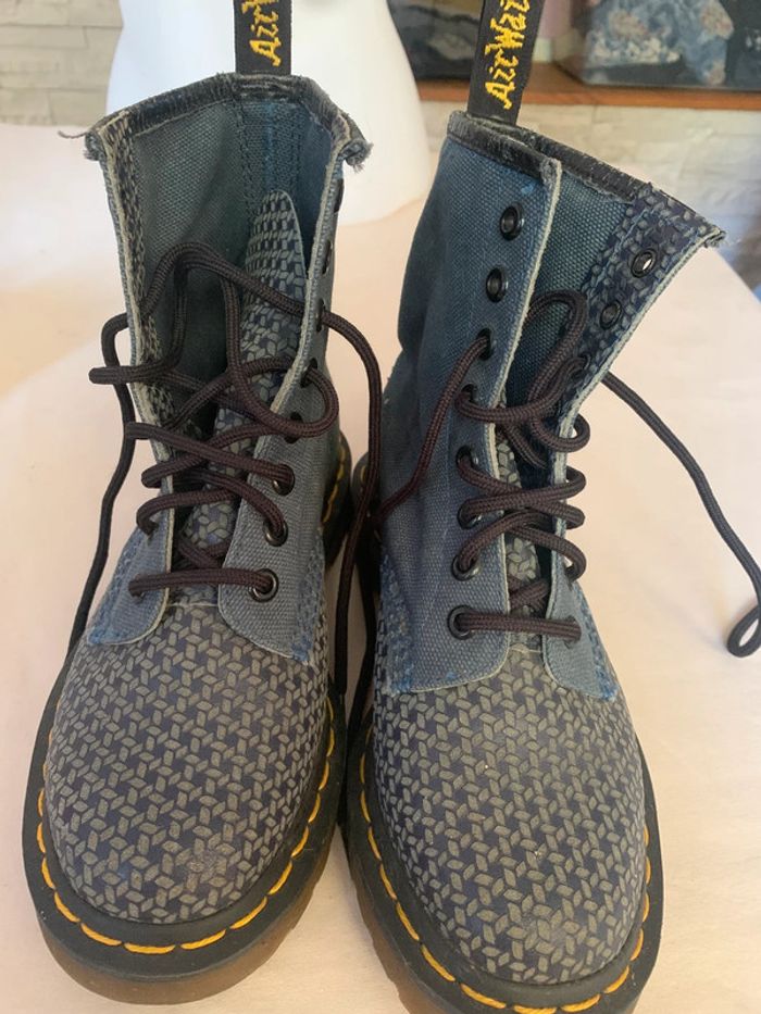 Bottines Dr Martens 1460 en toile et cuir bleus souples, pointure 36 - photo numéro 2