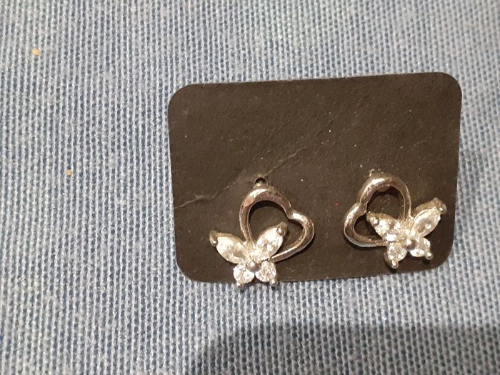 Boucle d'oreille en acier inoxydable cœur et papillon en zircon - photo numéro 2