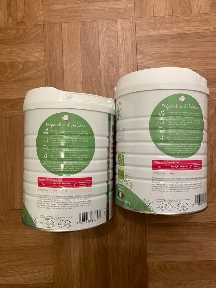 Lot de 2 boîtes de lait en poudre EveryMilk croissance bio 800 g taille 3 (NEUF) - photo numéro 2