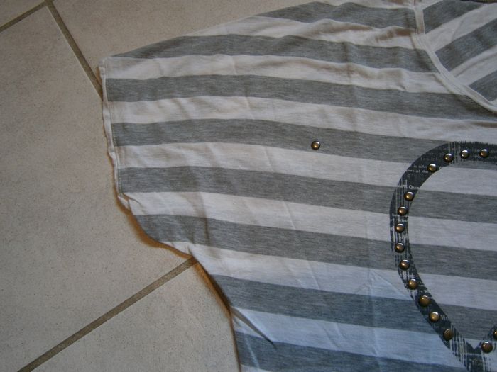 Tee-shirt MC rayé blanc/gris PROMOD Taille L - photo numéro 3