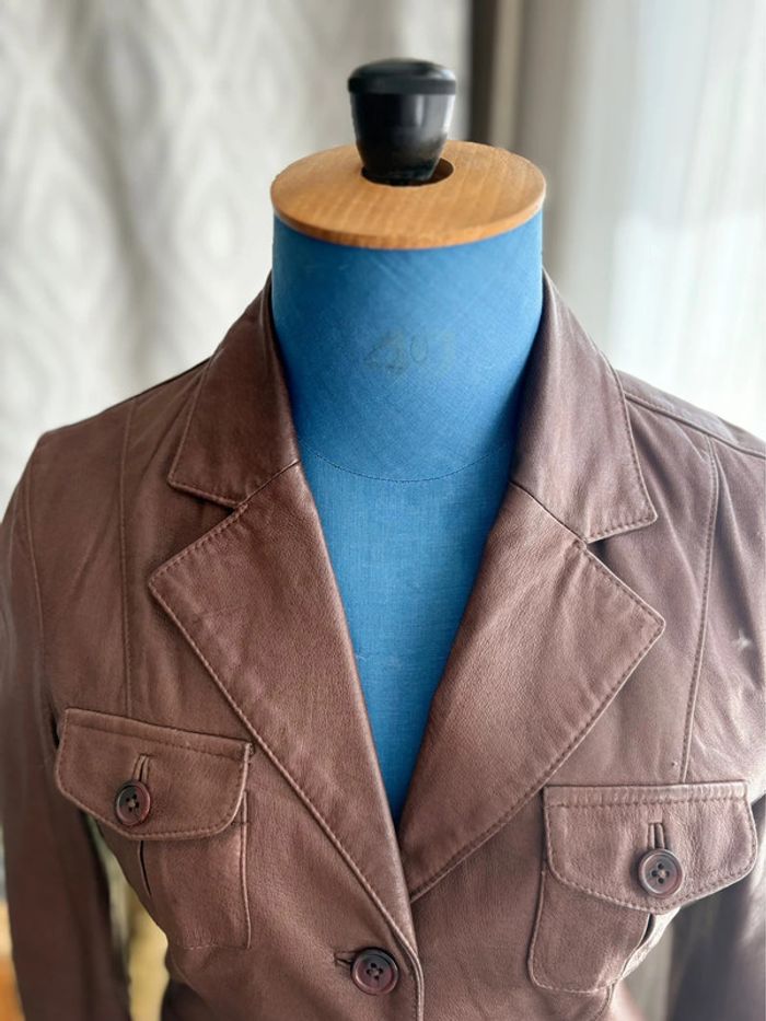 Veste blazer 100% cuir - Naf Naf - marron - taille 38/M - en parfait état - photo numéro 4