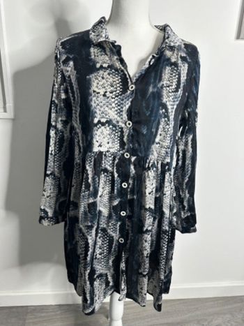 Robe en soie serpent python bleue marine grise et noire T38 M