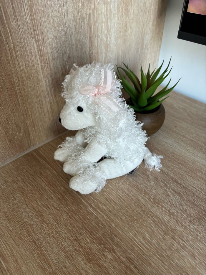 Peluche chien  caniche Aurora bouclette blanc - photo numéro 2