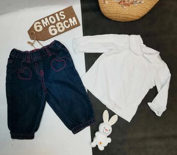 Ensemble  👣  tee-shirt manches  longues brioche et  pantalon jean 6mois/68cm