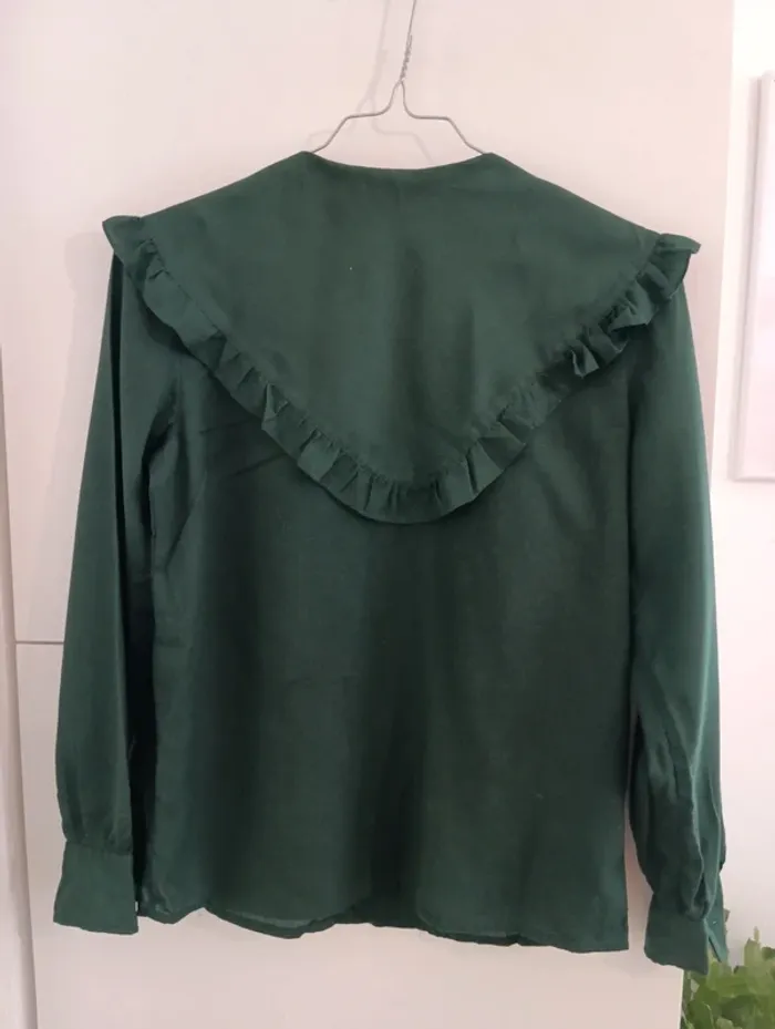 Blouse vintage coupe vareuse grand col vert foncé - photo numéro 8