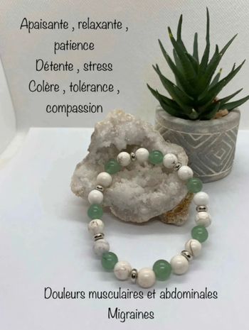 Bracelet magnésite et aventurine verte 18,5 cm , lithothérapie