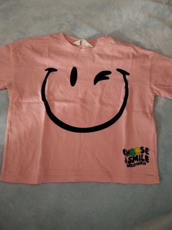 Tee shirt smiley rose 3/4ans