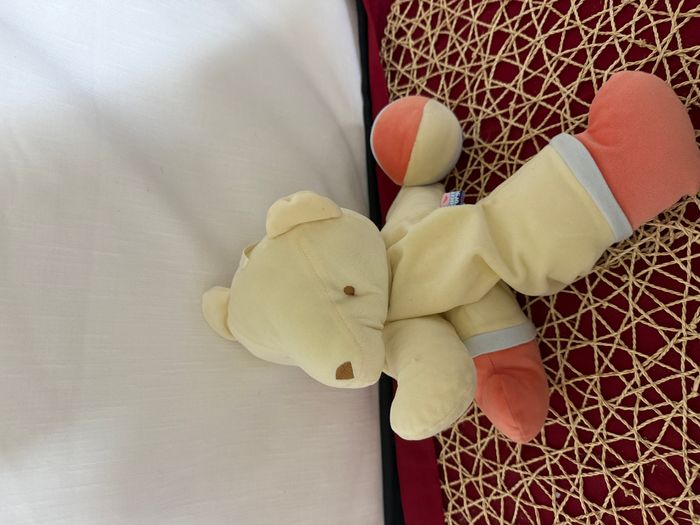 DOUDOU PELUCHE RANGE PYJAMA SUCRE D'ORGE OURS BALLE jaune orange bleu - photo numéro 4