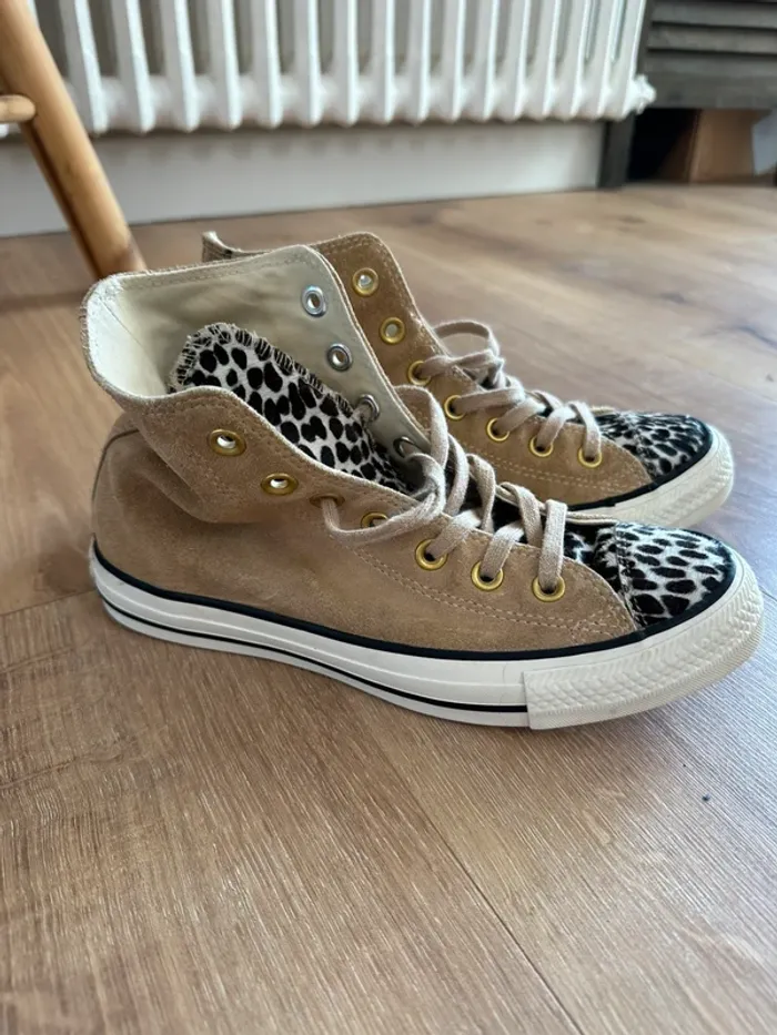 Converse en daim camel et léopard taille 37 - photo numéro 3