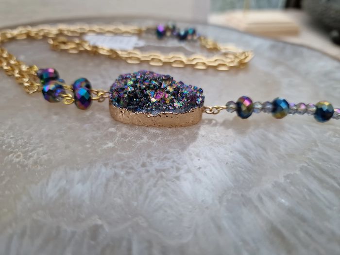 Collier Doré Pierre Agate Perles Cristal Multicolore - photo numéro 14