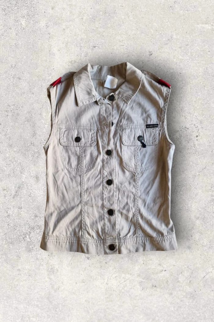 Veste en cotn sans manche Plein Sud esprit militaire beige taille 36