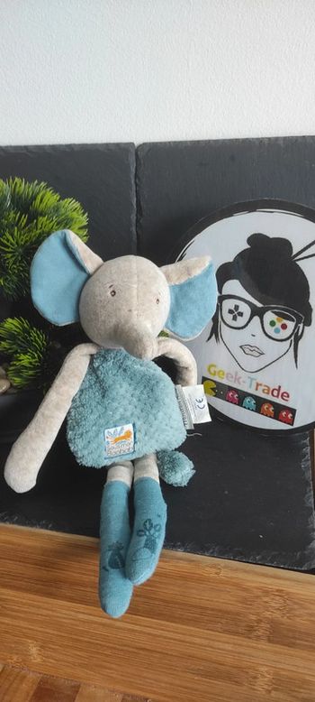 Moulin Roty Doudou hochet éléphant sous Mon Baobab Bleu Gris Pantin Doudou Plush